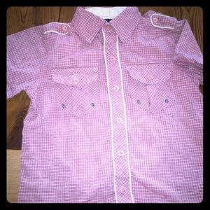 Red + White Gingham Short Sleeve, Button-Up Boy's Shirt - 6 - New Condition